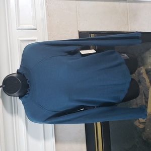 Free People dark teal ruffle mock neck wool sweater. Size M.